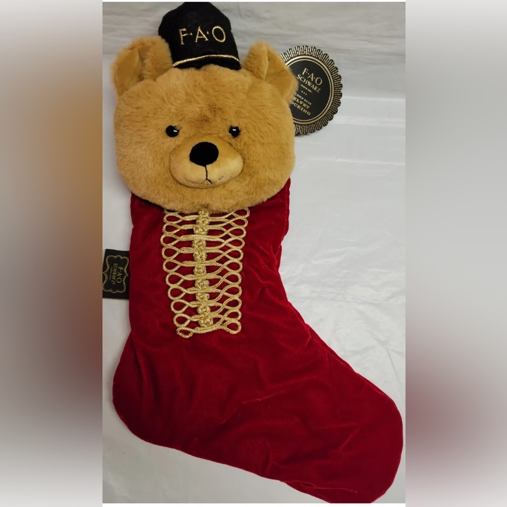 FAO Schwarz 21" Soldier Bear Velvet Stocking Hard To Find Christmas Holiday Rare